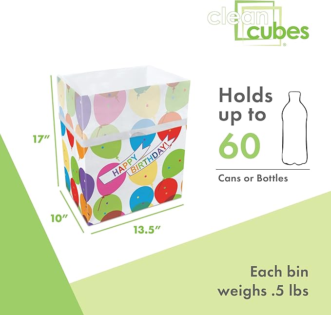 | 13 Gallon Disposable Trash Cans (6-Pack) with Fitted Trash Bags - Reusable Garbage and Recycling Bins for Parties, Events, and More (Birthday - 17" Height x 13.5" Width x 10" Depth)