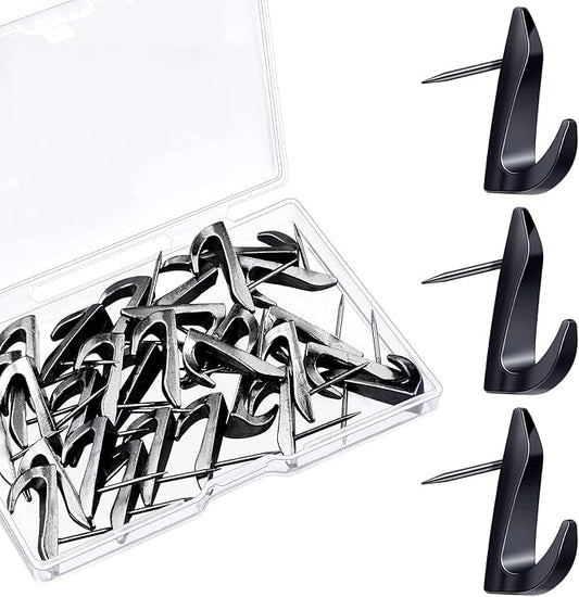 Ferraycle 30 Pieces Metal Push Pin Hangers 20 lbs Picture Hooks Zinc Alloy Thumb Tacks Hanging Hooks with Nails for Home Office Fabric Wall Wooden Board (Black)