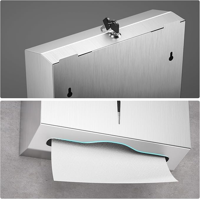 Paper Towel Dispenser Wall Mount Commercial, Stainless Steel Hand Towel Dispenser with Lock, c-fold/Multi-fold/Tri-fold Large Capacity Tissue Holder