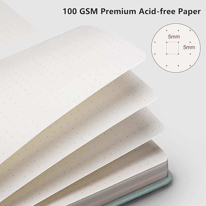 RETTACY Bullet Dotted Journal Notebook, 192 Pages, A5 Medium Size (5.7'' x 8.3''), Leather Hardcover, 100 GSM Thick Paper, for Bullet Journaling, Planning, Tracking (Blue-gray)