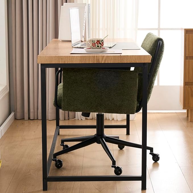 Kidol & Shellder Office Desk Chair Set of 4 with Arm, Swivel Adjustable Height with Wheels Comfortable Wide Seat for Home Office, Bedroom, Makeup Room, Green