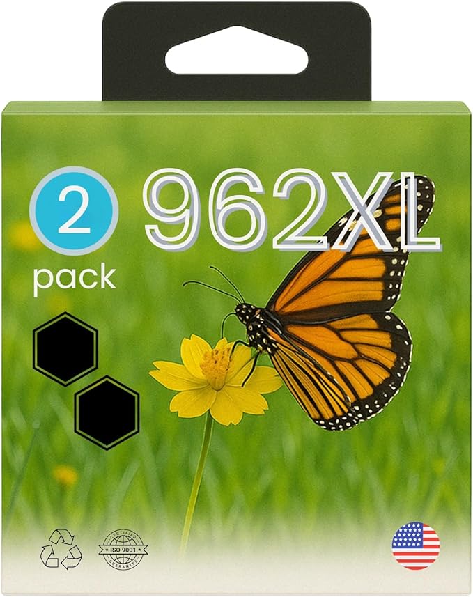 AMAZINK 2xBlack Compatible Ink Cartridges for 962XL. Includes 2 Black Ink. Works with OfficeJet Pro 9010, 9012, 9015e, 9020, 9025e Printers.