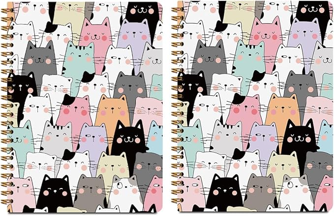 2Pcs Spiral Notebook, Funny Cat College Ruled Spiral Notebook, 160 Pages Hardcover Notebooks Journals for Writing Travel Business Office, Christian Cute Aesthetic Notebooks for Women