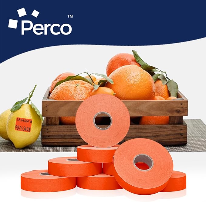 Perco Fluorescent Red Pricing Labels for Monarch 1136 Price Gun – 3 Sleeves, 24 Rolls Value Pack - 42,000 Price Marking Labels – with Ink Rolls Included