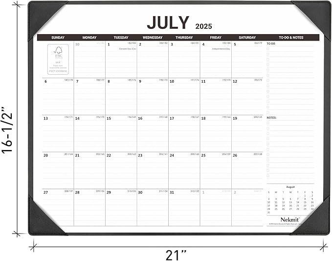 Nekmit Desk Calendar 2025-2026 with Desktop Mat, Large Desk Calendar Runs from Jul 2025 - Dec 2026, Big Desk Pad Calendar 21 x 16 1/2 Inches for Home and Office