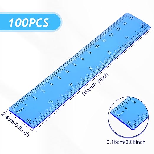 Zonon 100 Pcs 6 Inch Rulers Bulk Plastic Flexible Small Straight Rulers with Inches and Centimeters First Day of School Gift for Students Back to School Office Supplies(Colorful, Transparent)