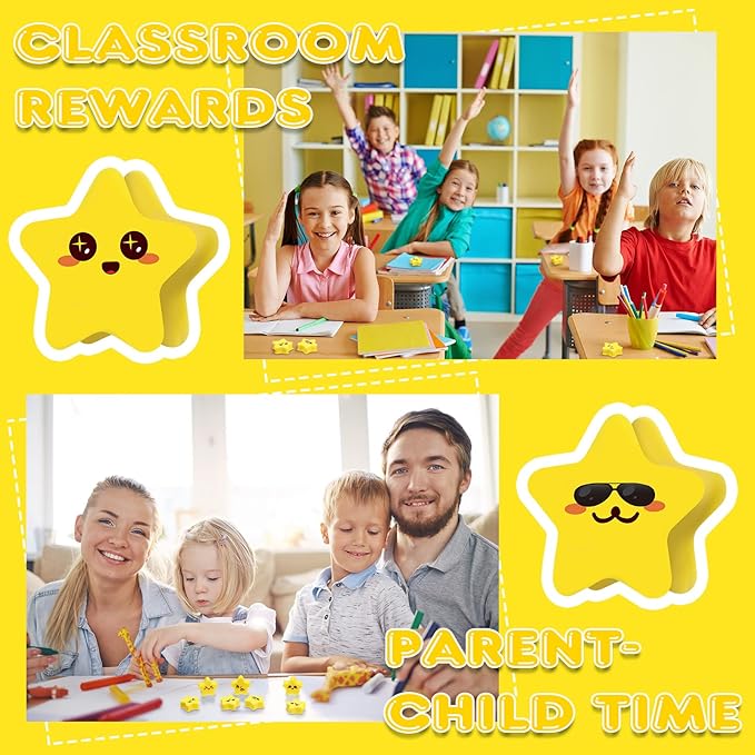 PerKoop 60 Pcs Mini Erasers for Kids Cute Star Erasers Bulk Welcome Back to School Gifts for Students Classroom Rewards Prizes Party Favors