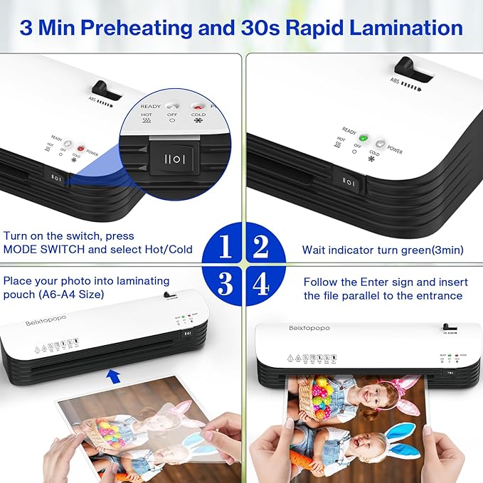 Thermal Laminator, 8.5x11 Laminator, 9 Inch Laminater Machine with 12 Laminating Sheets, A4/A5/A6 Personal Hot Cold Laminating Machine for Home School Teachers Office, Anti-Jam