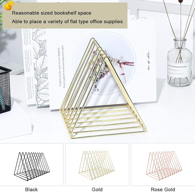 Urban Deco Triangle Desk Organizers Metal Wire Magazine Holder 10 Sections Decorative File Folder Organizer Vinyl Record Storage Office File Organizer For Desk - Gold Magazine File Holder