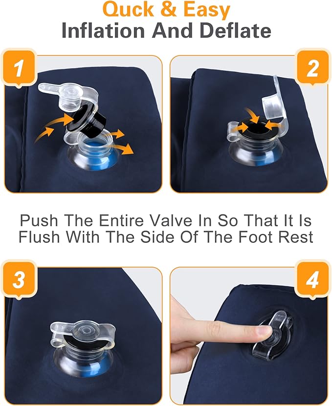 Sunany Inflatable Foot Rest Pillow for Travel, Kids/Adults Airplane Travel Pillow-Adjustable Height Cushions,for Kids to Sleep While Traveling,Suitable for Office, Home and Any Travel（Blue）