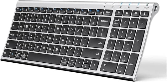 iClever BK10 Bluetooth Keyboard, Universal Bluetooth 5.1 Wireless Keyboard with Number Pad, Ergonomic Design, Multi-Device Compatibility, Stable Connection for Mac, iPad, iPhone, Android, Windows