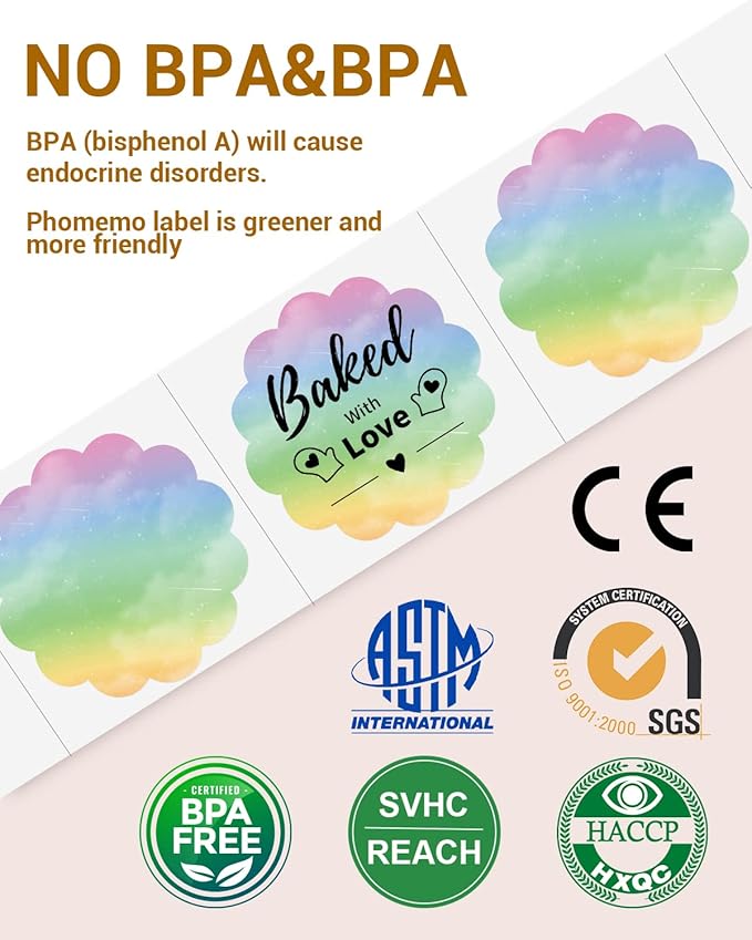 Phomemo Rainbow 2" Color Thermal Labels Roll for 4X6 Thermal Printer for Small Business Supplies, Commercial Grade Thermal Labels for Custom Stickers Personalized & Business Logo, 500pcs / Roll