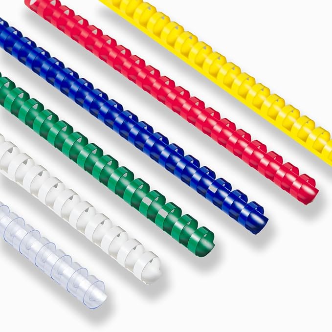 TOTiyea 60 Pack 19 Ring Plastic Binding Combs, Comb Binding Spines, 5/8 Inch (16mm) Diameter, 125 Sheet Capacity, Letter Size, Assorted Colors (Clear, White, Red, Yellow, Blue, and Green)