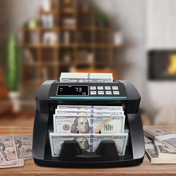 KOLIBRI Money Counter Machine with Advanced Fake Detection & LCD Display | 1,500 Bills per Minute Single-Denomination Cash Counter | Bill Counter Machine (US Customer Support)