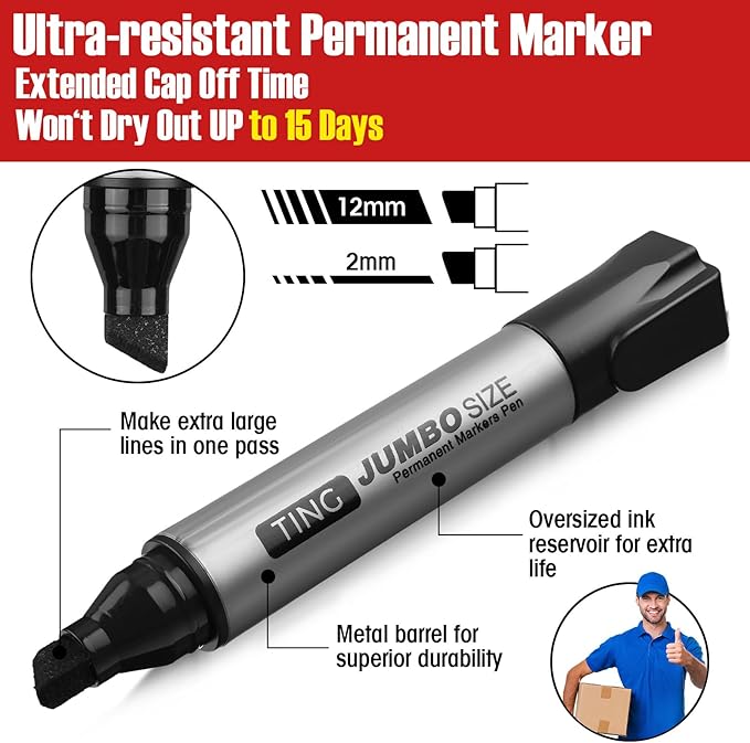 Fuutreo 32 Pcs Jumbo Permanent Markers Bulk Large Chisel Tip Permanent Markers Waterproof Jumbo Pens Quick Drying Office Teacher Supplies(Black)