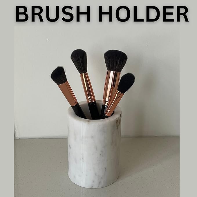 Natural Marble Pencil Pen Holder Stand for Desk, Makeup Brush Cup for Girls, Bathroom Tumbler Cup, Durable Office & Home Organizer Pencil Holder