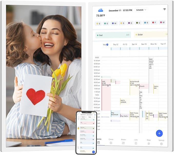 Digital Calendar Chore-Chart for-Family-Meal Planner - 27 inch Touchscreen Interactive Display Smart Calendar for Family To Do List, Dual-WiFi, Auto-Sync Google iCloud Outlook Calendars, Wall Mounted