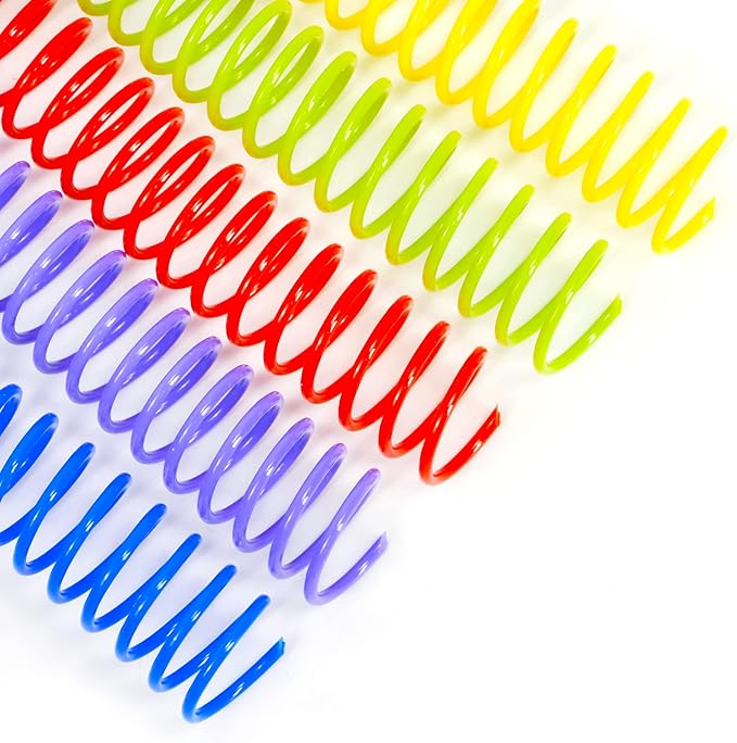 Rayson 5/8" Plastic Coil bindings Spines, 15.9mm Multicolored Spiral Binding Coil 4:1 Pitch, 140 Sheets Capacity, 100/Box for Business and Educational Purposes