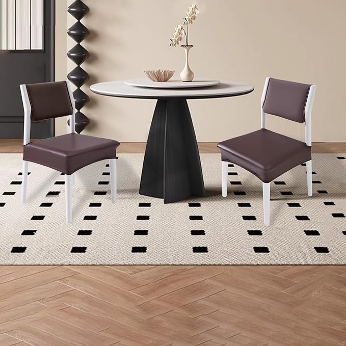 CWK Waterproof PU Leather Dining Chair Covers Set of 4-Stretchable Chair Seat Slipcovers, Removable & Washable Protector for Dining Room,Home,Office,Wedding,Rear Covers (PU-Coffee)