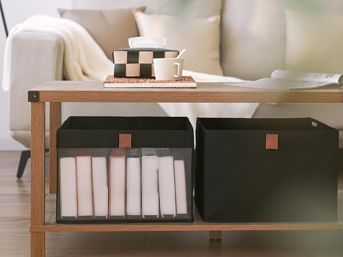 StorageWorks Closet Storage Bins, Extra Large Storage Baskets with Clear Window and Handles, Foldable Fabric Organizer for Clothes, Shelves, Black, 3 Pack