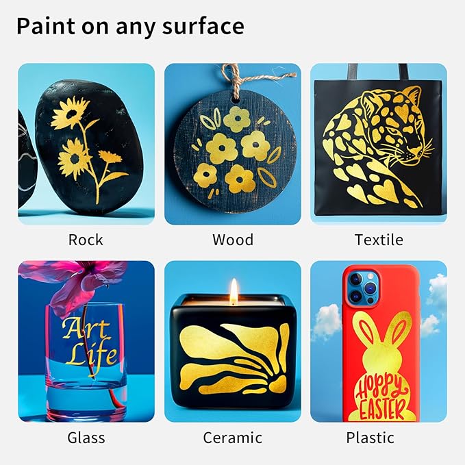 NAWOD 3 Gold Acrylic Paint Pens Markers, Dual Tip (Fine 1mm + Dot 5mm), for Rock Painting Fabric Canvas Glass Wood Ceramic Paper Eggs, Fabric Marker Ideal for Labeling DIY Crafts Art Projects