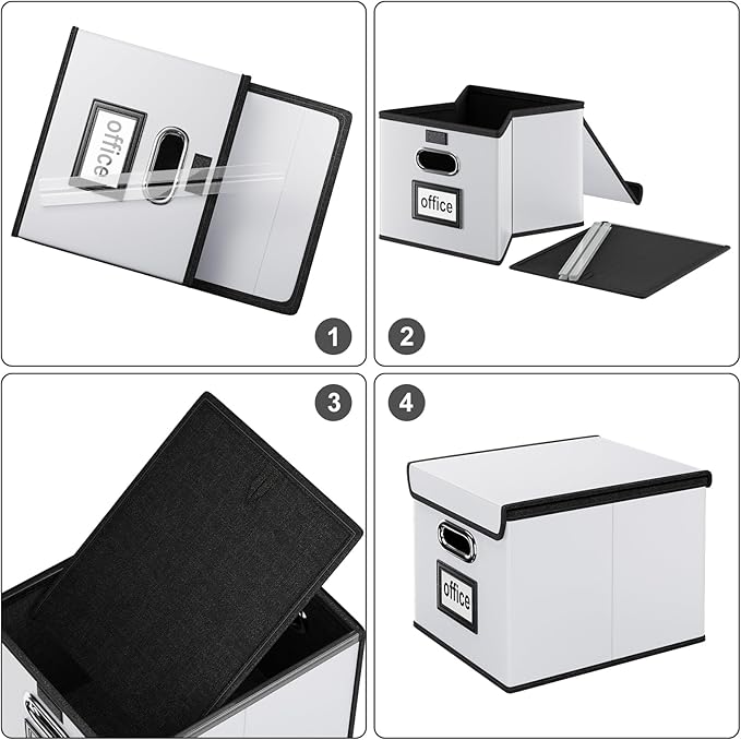 Huolewa File Organizer Box with Lid, Collapsible Faux Leather Hanging File Folder Box Organizer with Plastic Slides, Decorative Home/Office Filing System Boxes for File and Folders Storage