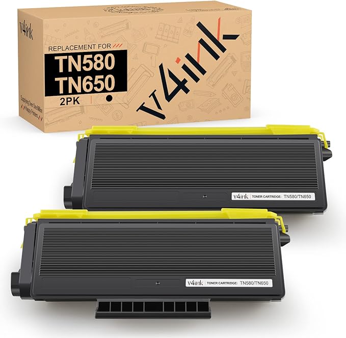 v4ink 2-Pack Compatible Toner Cartridge Replacement for Brother TN580 TN620 TN650 High-Yield Work with HL-5240 HL-5250 HL-5340 HL-5370 MFC-8460 MFC-8480 MFC-8680 MFC-8690 MFC-8860 MFC-8890 Series