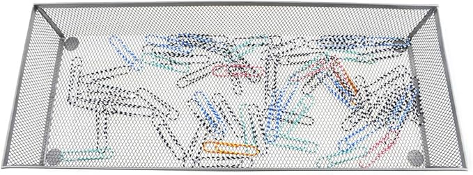 HAHIYO Stackable Mesh Tray Cup 15 x 6 x 2 inches Sturdy Container for Desk Drawer Organizer Collection for Home Office School kitchen Soft Foam Feet No Sharp Edges 1 Pack Silver