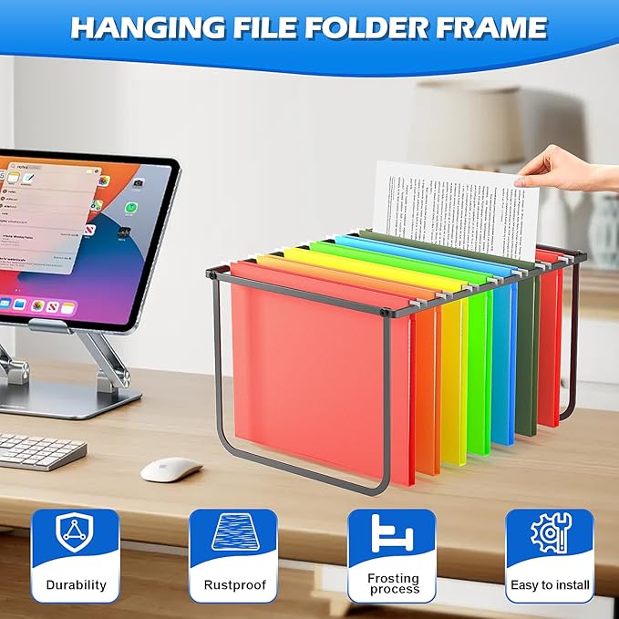 Legal and Letter Size Hanging File Folder Frame,Hanging File Folder Holder for Desktop Organizer,Metal Rack for Filing Cabinet and File Drawer,12.4” Wide x 15.3” Long x 9.4" Height,Black