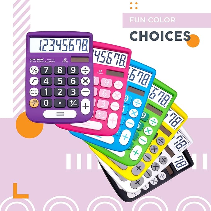 CATIGA Desktop Calculator 8 Digit with Solar Power and LCD Display, or Home, Office, School, Class and Business, 4 Function Small Basic