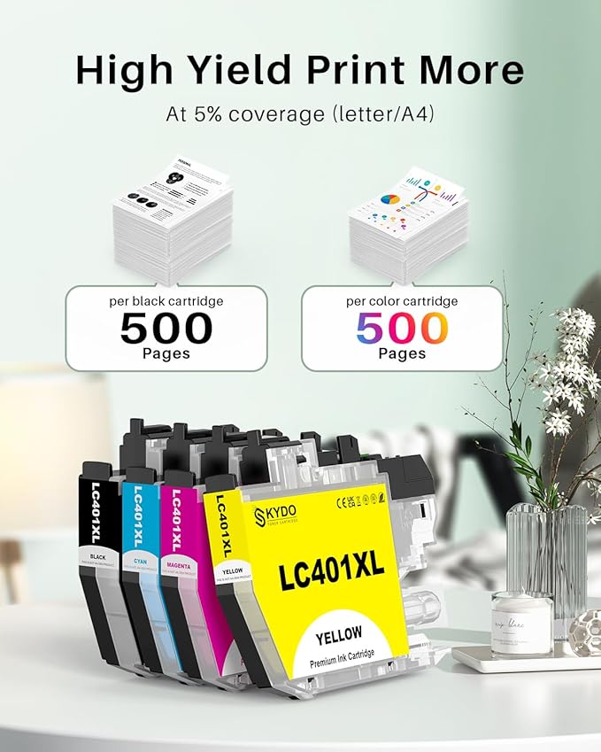 LC401XL Ink Cartridges 4 Pack Replacement for Printer Ink LC 401 XL High Yield Use for MFC-J1010DW MFC-J1012DW MFC-J1170DW MFC-J1800DW, Black Cyan Magenta Yellow