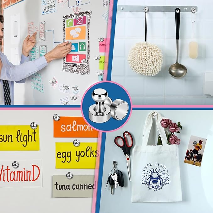 LOVIMAG Refrigerator Magnets, 28Pcs Strong Fridge Magnets for Refrigerator, Small Neodymium Magnets for Whiteboard, Metal Push Pin Magnets for Kitchen, Office, School, Locker, Map Decorative