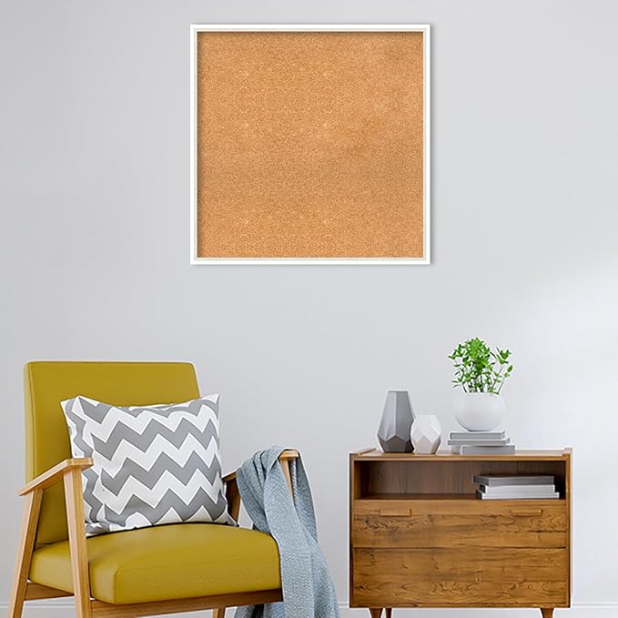 Amanti Art Natural Cork Board for Wall, 29x29 Vision Board with White Frame, Large Corkboard Office Decor for Home Organization, Modern Corkboard Pinboard to Display Items for Home Organization in