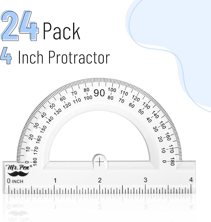 Mr. Pen- Clear Protractor 4 Inch, 24 Pack, Bulk Clear Plastic Small Protractor School