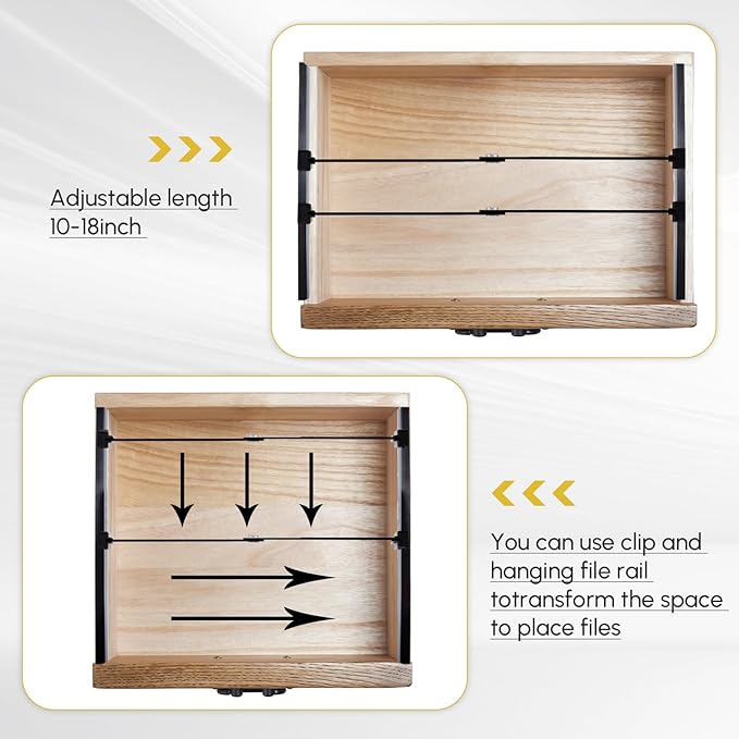 12 Pcs Metal Adjustable File Cabinet Rails Set Include 8 Hanging File Rail Clips 4 Cabinet Dividers Bars Suitable for Cabinets with Drawer Thickness Less Than 1/8 Inch(Black,10-18 Inch)