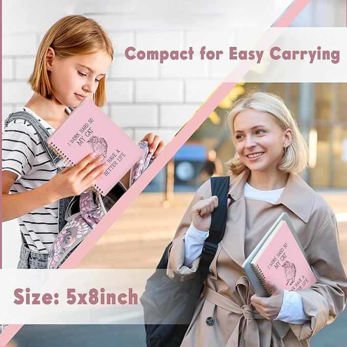 Lacama Pink Cat Notebook, Gifts for Cat Lovers, Funny Notebooks for Work, 160 Pages, Office Humor Gifts, School Office Supplies, 5.5"x8.3" I Work Hard So My Cat Can Have A Better Life Journal Notebook