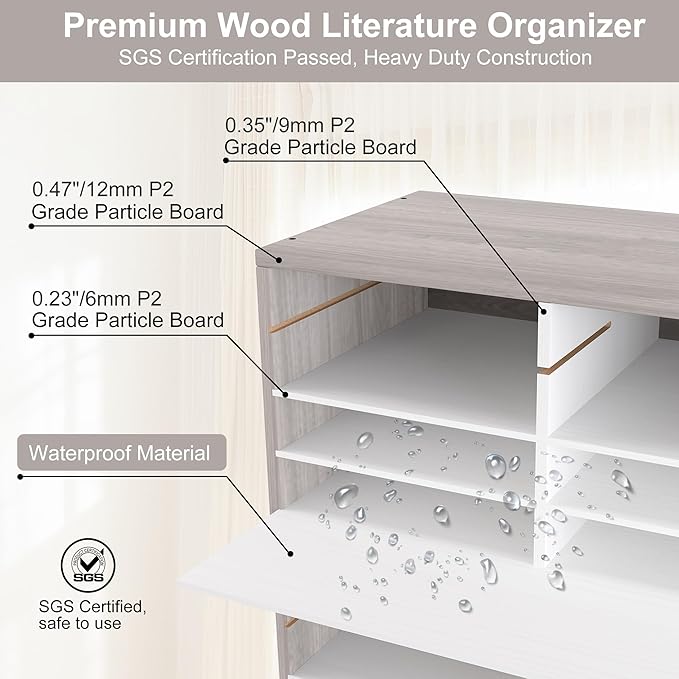 EasyPAG Mail Organizer Countertop, Wood Literature Organizer with Adjustable Shelves, Student Classroom Mailbox for School, Desktop Paper Sorter for Office Home, 36 Compartments, Retro Gray/White