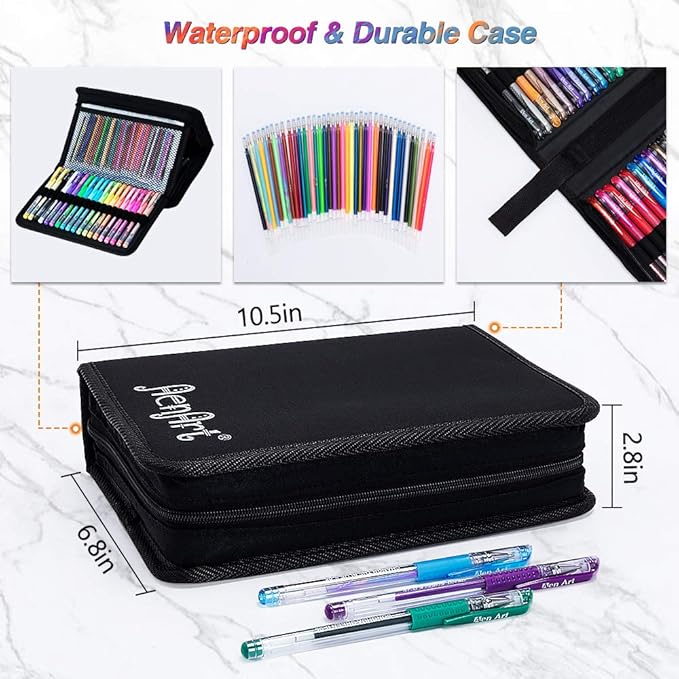 Gel Pens for Adult Coloring Books, 160 Pack Artist Colored Gel Pen with 40% More Ink, Black Case. Perfect for Kids Drawing Doodle Crafts Journaling Planner