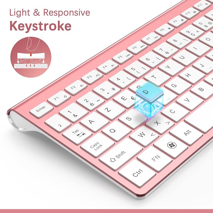 J JOYACCESS Wireless Keyboard Mouse Combo,Typewriter Keyboard Wireless, Portable Pink Wireless Keyboard for Computer/Laptop/Windows/Mac