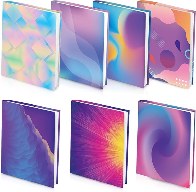 Feela 7 Pack Neon Pattern Jumbo Fabric Book Covers, Washable Durable Reusable Nylon, Stretchable for Hardcover Textbooks & Notebooks up to 9'x11'