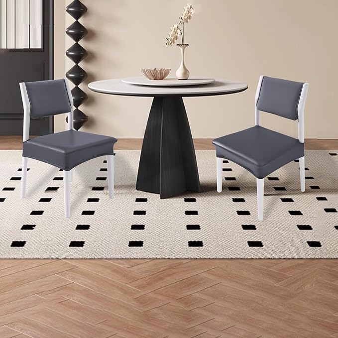 CWK Waterproof PU Leather Dining Chair Covers Set of 4-Stretchable Chair Seat Slipcovers, Removable & Washable Protector for Dining Room,Home,Office,Wedding,Rear Covers (PU-Grey)