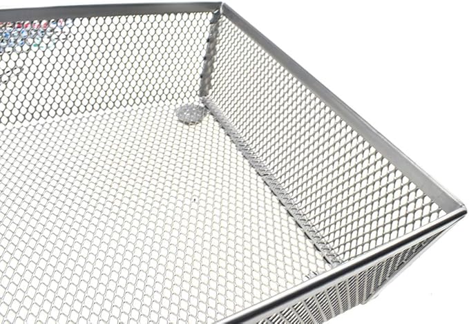 HAHIYO Stackable Mesh Tray Cup 6 x 6 x 2 inches Sturdy Container for Desk Drawer Organizer Collection for Home Office School kitchen Soft Foam Feet No Sharp Edges 2 Pack Silver