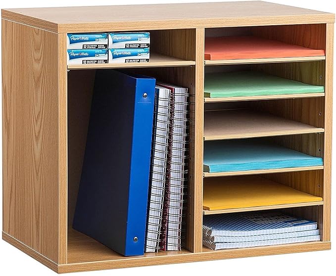 AdirOffice Wooden Adjustable Literature Organizer, 12 Compartment Office Mailbox, or Classroom Literature Organizer, Medium Oak