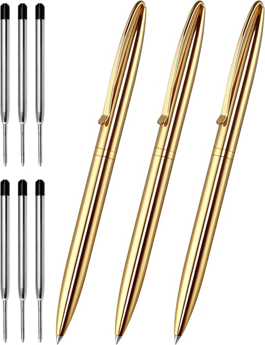 Cambond Ballpoint Pens Fancy Pens - Wedding Guest book with Pen for Journaling Uniform Christmas Gift Gold Pen Black Ink Pens 1.0mm Medium Point, 3 Pens with 6 Refills (Gold)