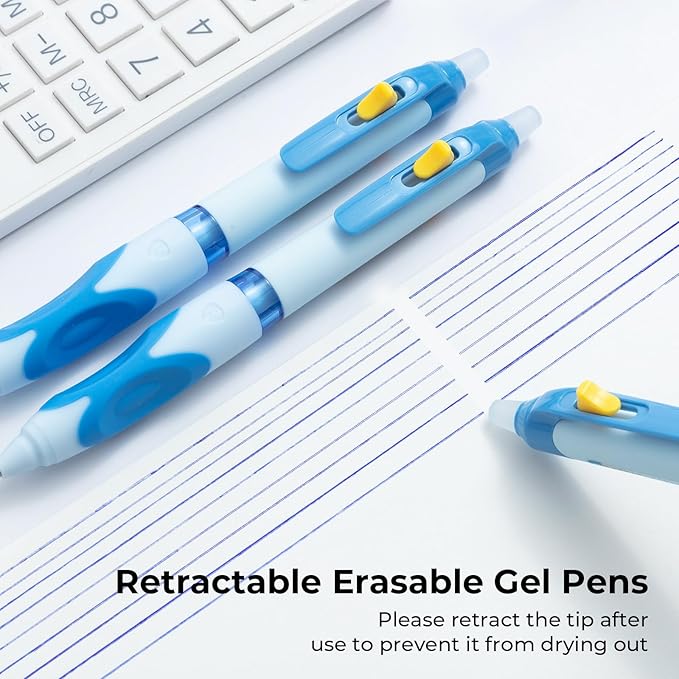M&G 3 Pcs Retractable Erasable Gel Pens, 0.5 mm Blue Ink Gel Pen, Extra Fine Point Erasable Pen Make Mistakes Disappear, Premium Comfort Grip Note Taking and Crossword Puzzles