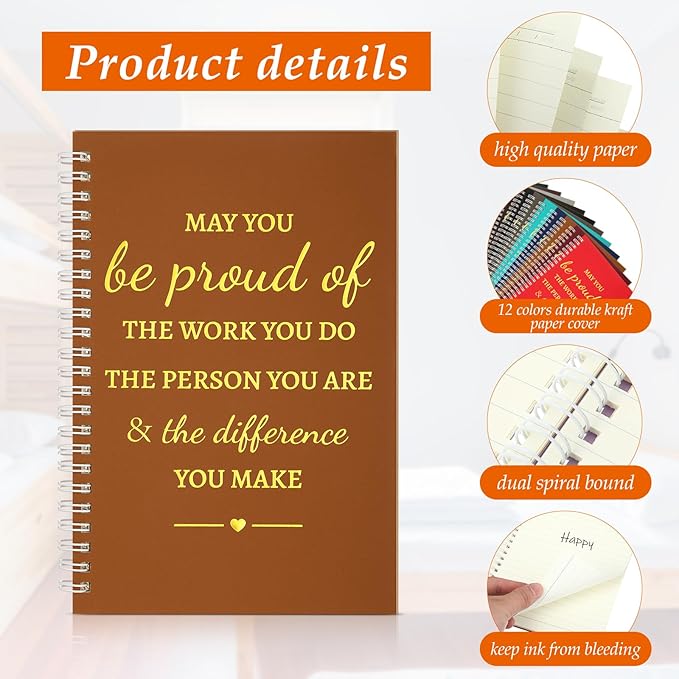 Colarr 12 Pcs A5 Inspirational Spiral Notebook Bulk Appreciation Gift 6x8 Inch Motivational Notepad 100 Page/50sheet Lined College Ruled Journal for Employee Coworker Teacher Nurse (Dark Colors)