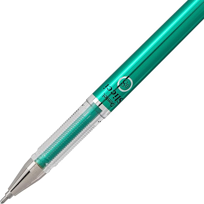 Pentel Arts Slicci Metallic 0.8 mm Needle Tip Gel Pen, Metallic Green Ink, 1 Pack (BG208BPMD)