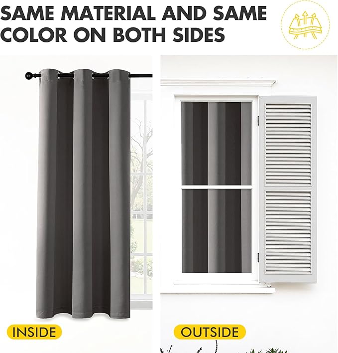 MIULEE Grey Blackout Curtains for Bedroom Living Room 63 Inches Long 2 Panels, Thermal Insulated Room Darkening Drapes Solid Grommet Top Noise Reduction Light Blocking Window Treatments 40x63 Inch