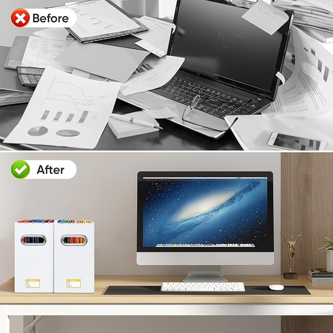 BALEINE File Organizer Box, Cardboard File Folder Organizer with Handle for Letter Size, Portable Collapsible Hanging Filing Box for Home Office Document Storage (2 Pack, White)