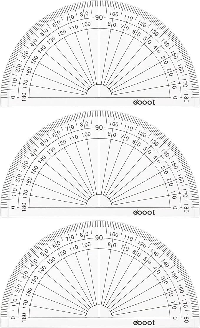 Zonon 3 Pcs 4 Inch Clear Plastic Protractor Bulk Math Protractors Set 180 Degrees Geometry Drafting Tools for Classroom Industry Office Back to School Supplies
